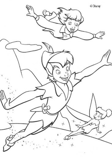 Dibujo de Peter Pan Wendy y Tinkerbell Volando para Colorear