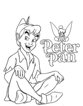 Dibujo de Peter Pan y Tinkerbell Divertidos para Colorear