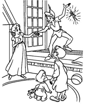 Dibujo de Peter y Wendy en la Casa de Wendy Scaled para Colorear