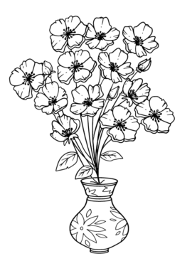 Dibujo de Página para Colorear de Florero con Flores de Petunia para Colorear