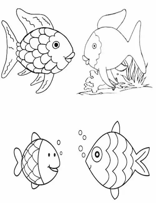 Dibujo de Cuatro Peces arcoíris para Colorear