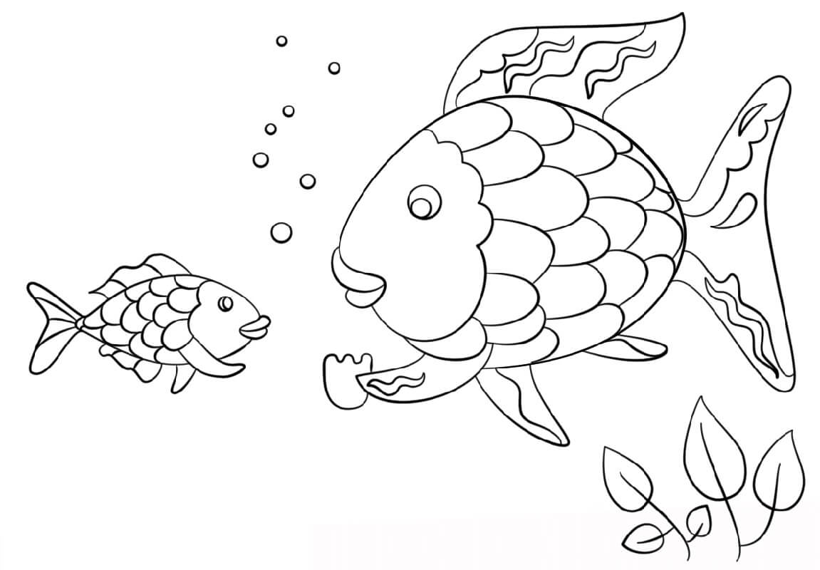 Dibujo de Madre Pez arcoíris y bebé Pez arcoíris para Colorear