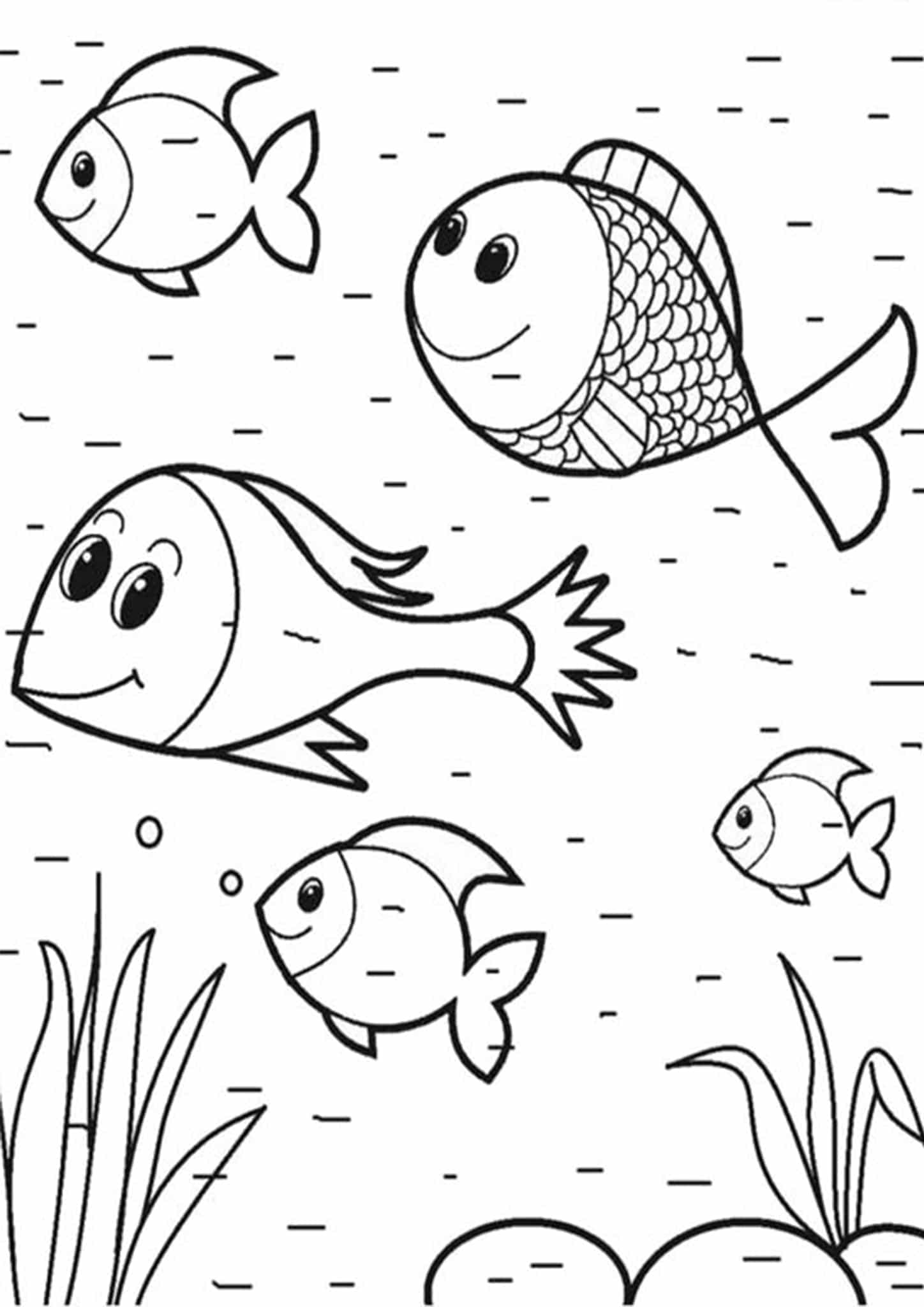 Dibujo de Cinco Peces de Dibujos Animados para Colorear