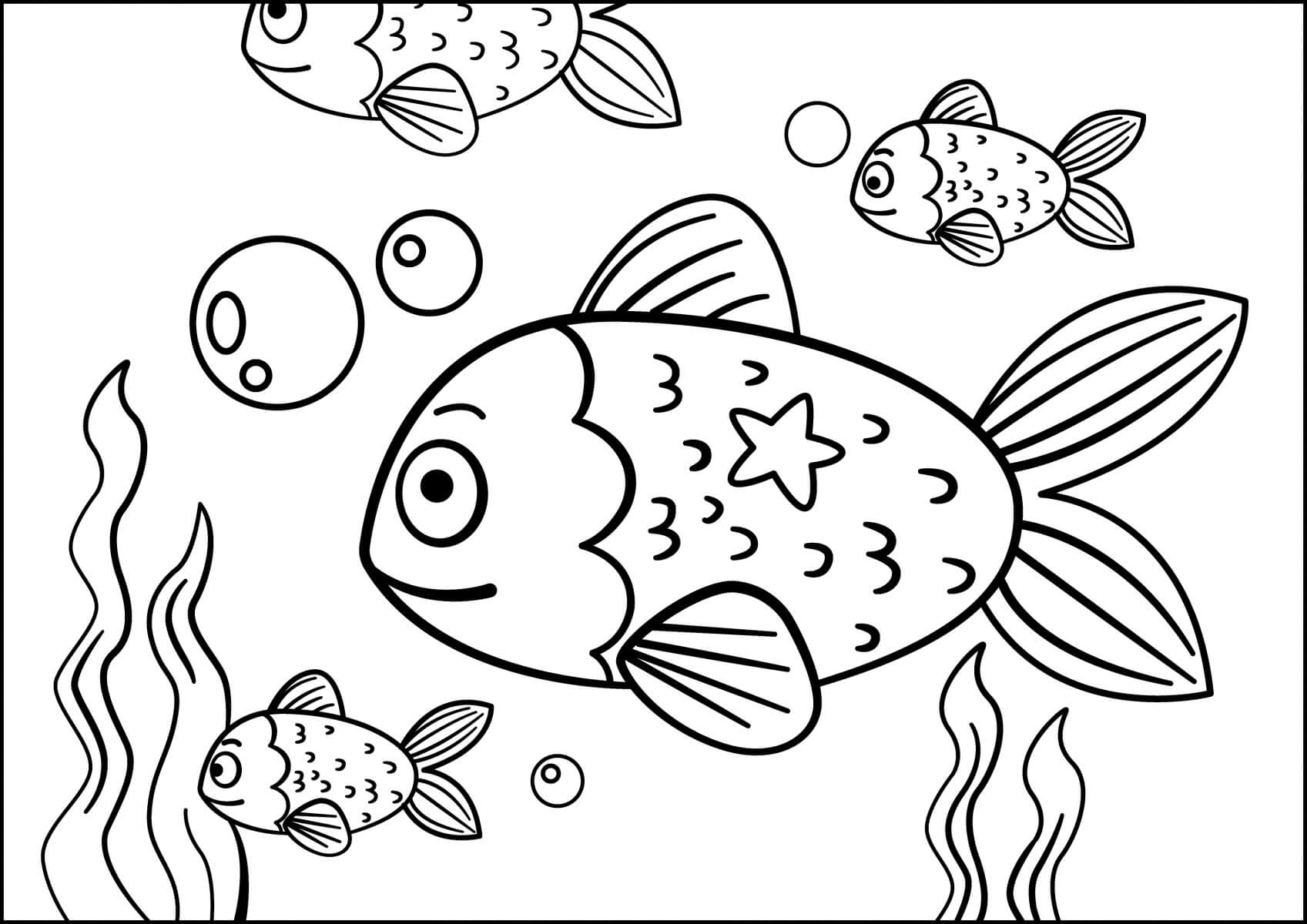 Dibujo de Cuatro Peces en el Mar para Colorear