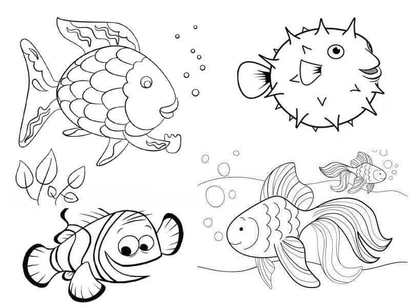 Dibujo de Los Peces de Dibujos Animados para Colorear