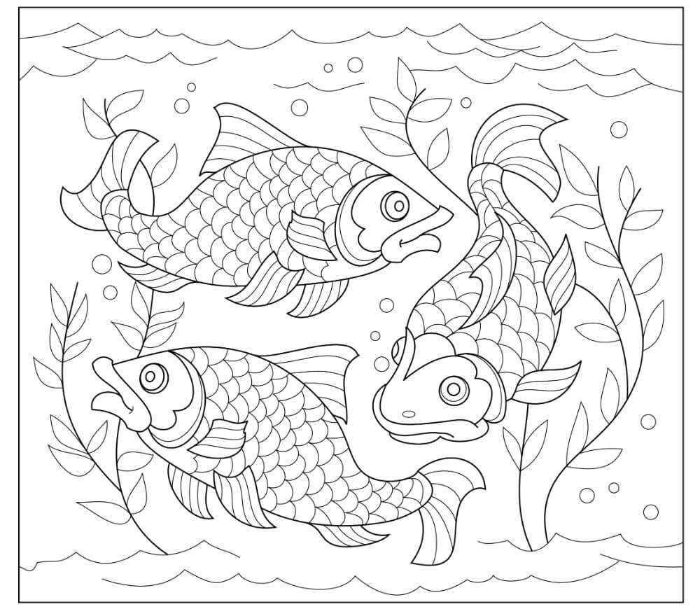 Dibujo de Mandala de los Tres Peces para Colorear