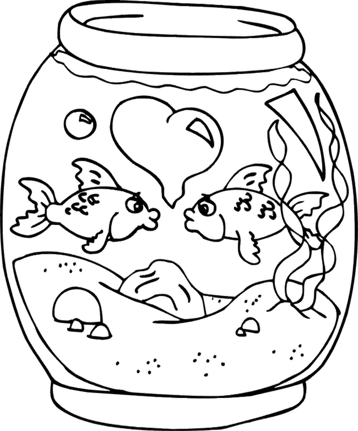Dibujo de Pareja Pez en Acuario para Colorear