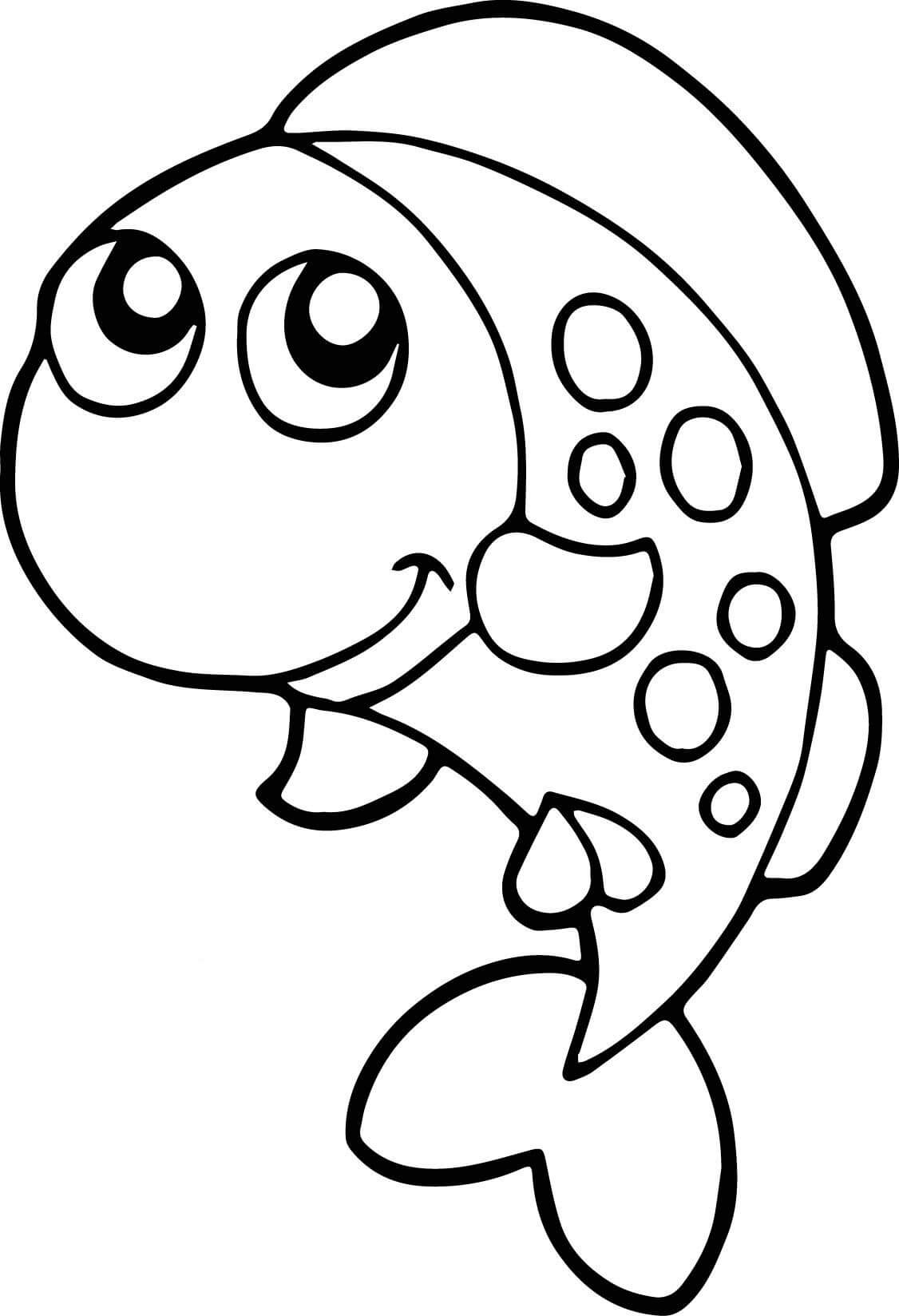 Dibujo de Pez de Dibujos Animados Sonriente para Colorear