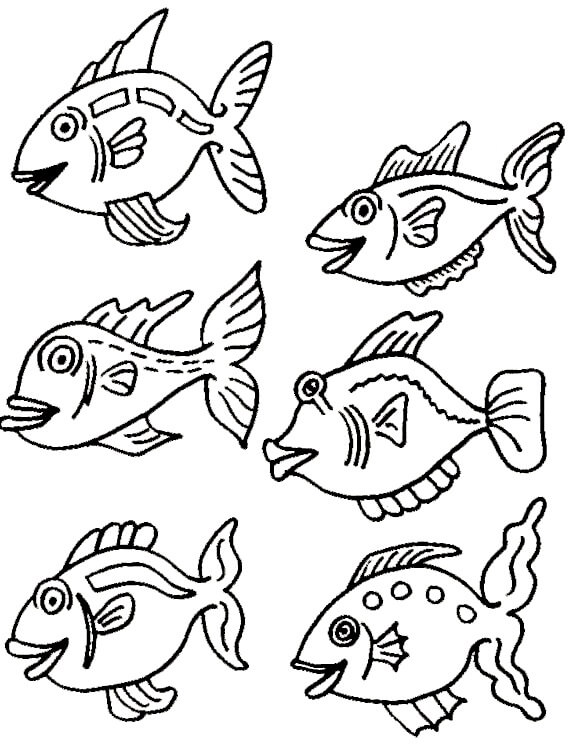 Dibujo de Seis Peces para Colorear