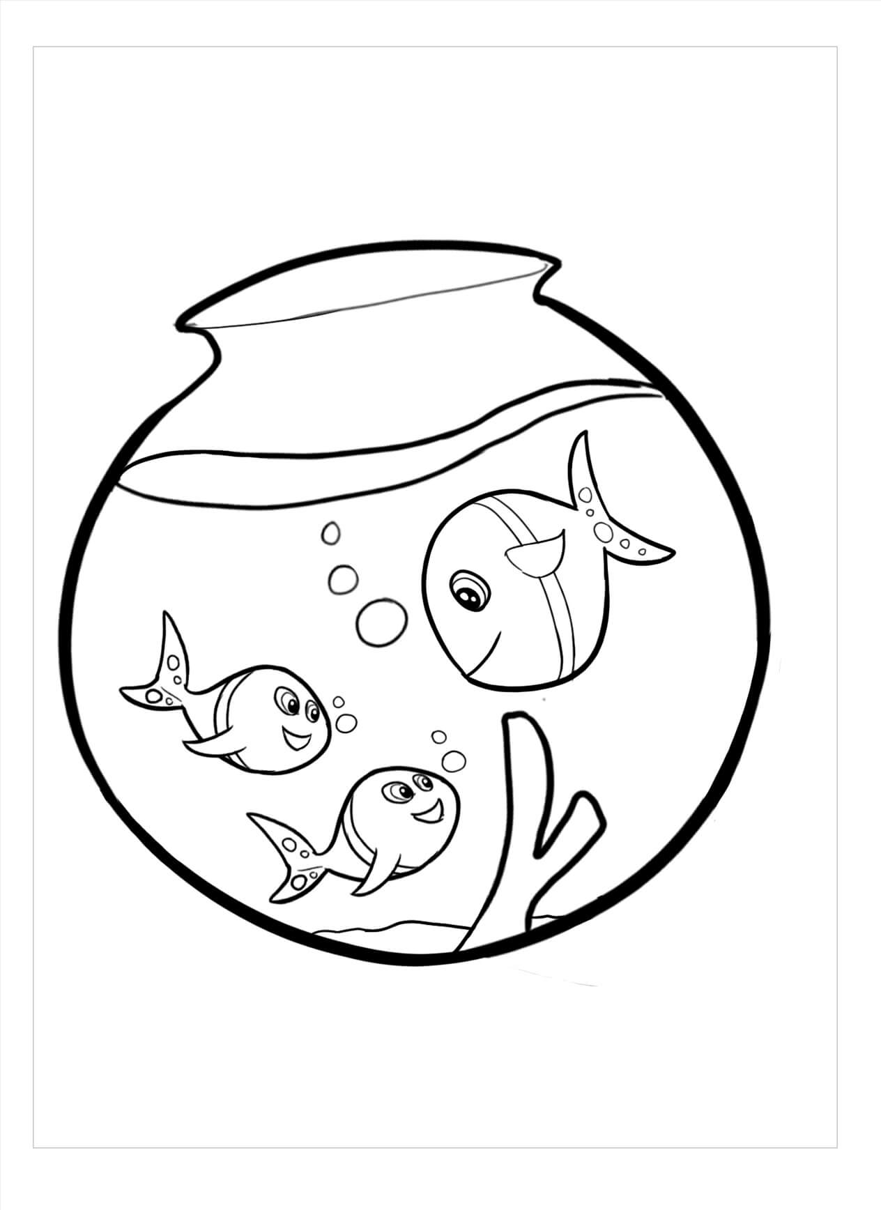 Dibujo de Tres Peces en el Acuario para Colorear