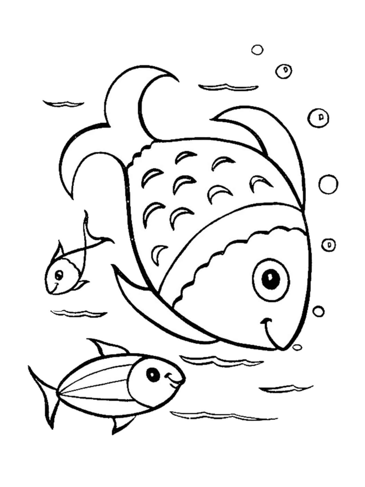 Dibujo de Tres Peces en el Mar para Colorear