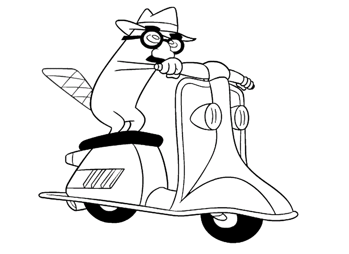 Dibujo de Perry Montando Motocicleta para Colorear