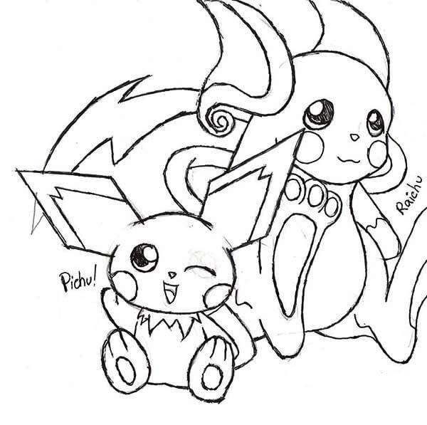 Dibujo de Dibujando a Pichu y Rachu para Colorear