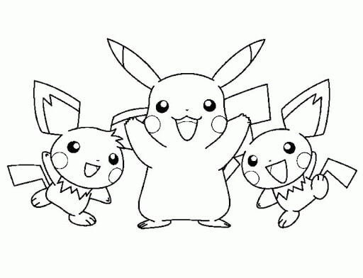 Dibujo de Dos Pichu y Pikachu para Colorear