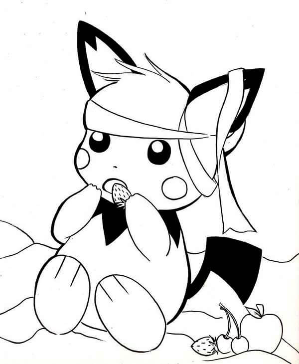 Dibujo de Pichu Comiendo Fruta para Colorear