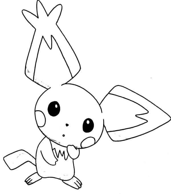 Dibujo de Pichu de Oreja Puntiaguda Se Sorprende para Colorear