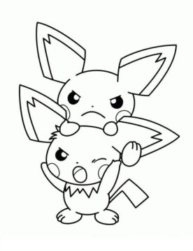 Dibujo de Pichu y Pikachu Enojado para Colorear