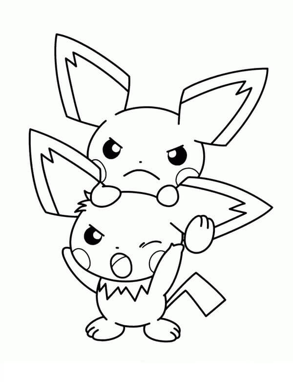 Dibujo de Pichu y Pikachu Enojado para Colorear