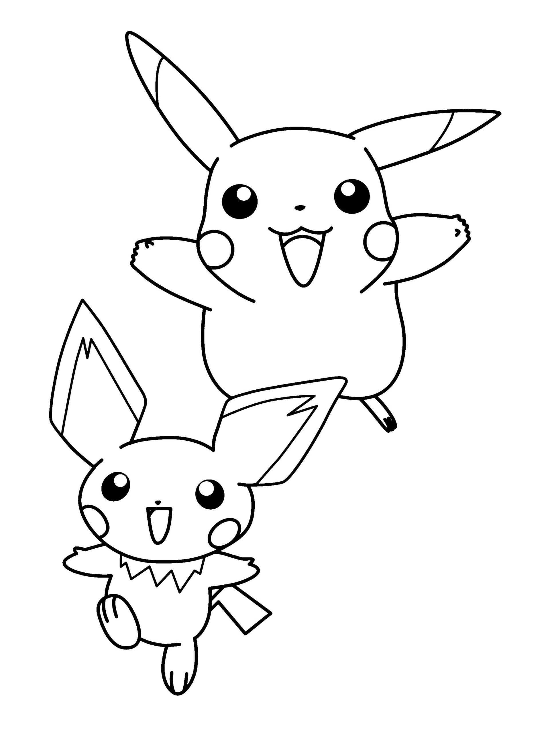 Dibujo de Pichu y Pikachu Lindo Scaled para Colorear