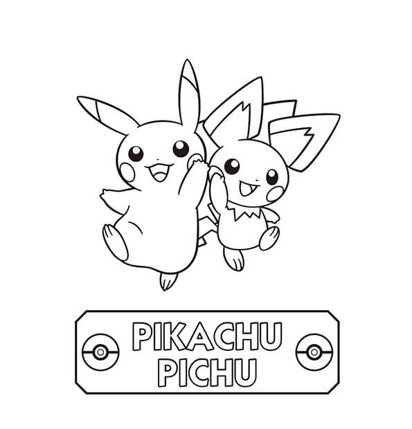 Dibujo de Pichu y Pikachu Saltando para Colorear