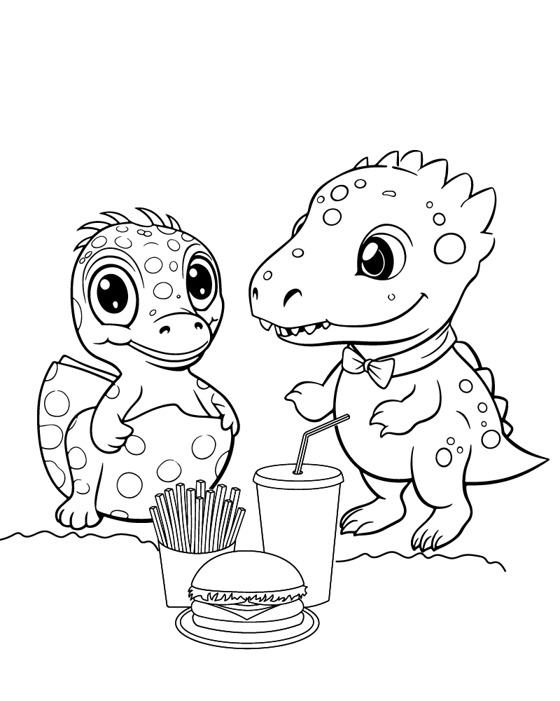Dibujo de Baby Dino Having Lunch Coloring Page para Colorear