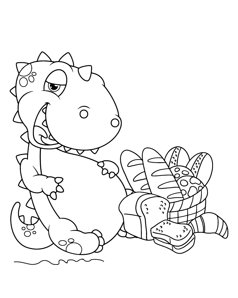 Dibujo de Big Dino Eating Breads para Colorear