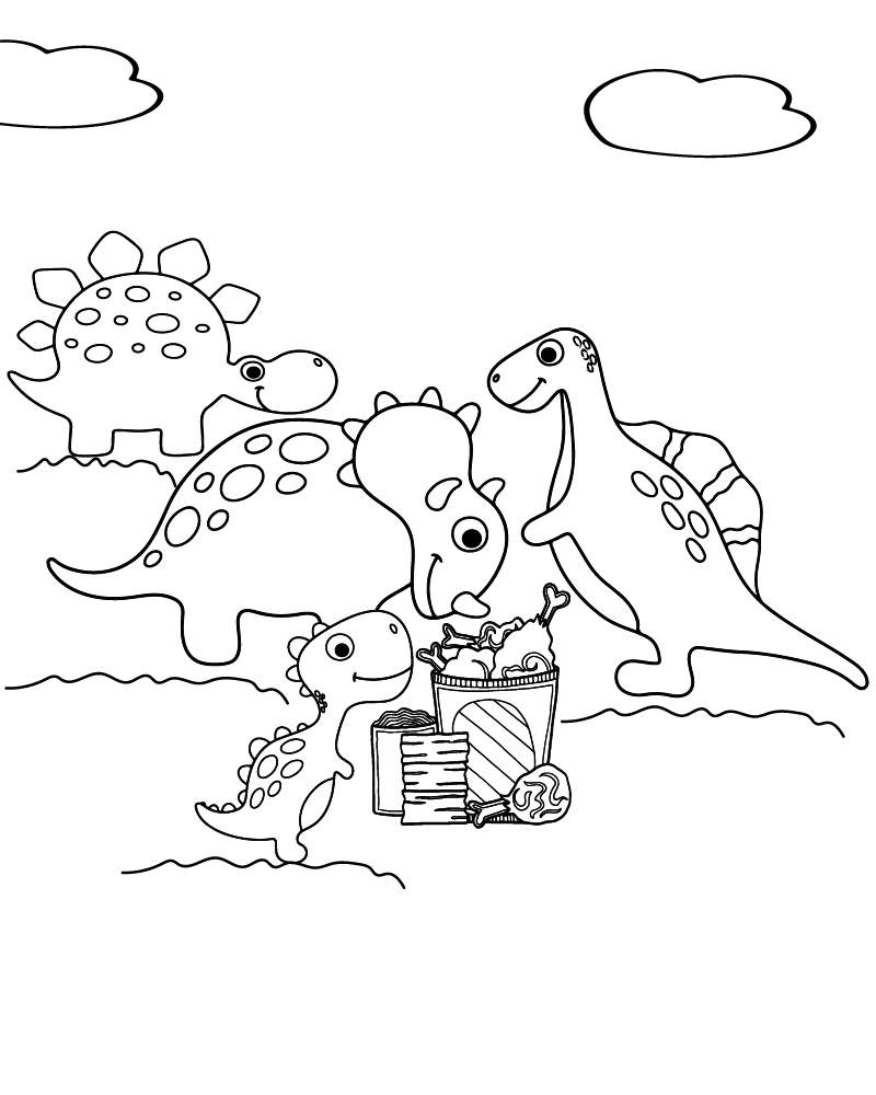 Dibujo de Dino Family Happy Together Free Coloring Page para Colorear