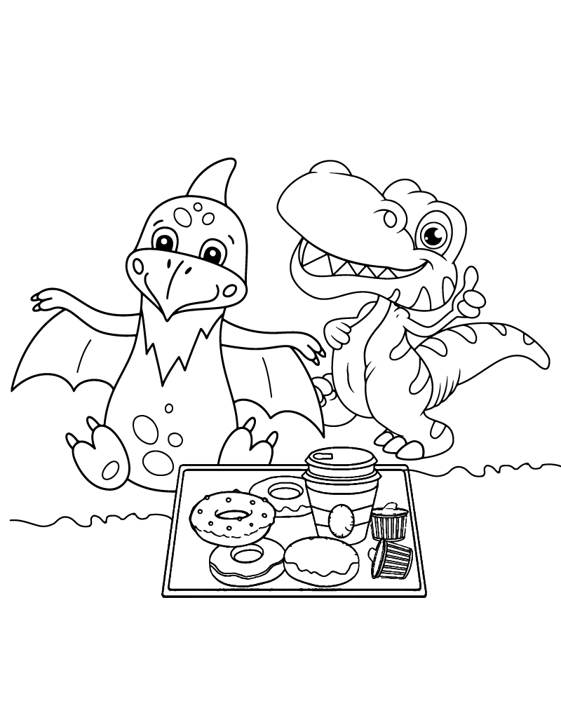 Dibujo de Free Printable Dino Picnic Coloring Page para Colorear