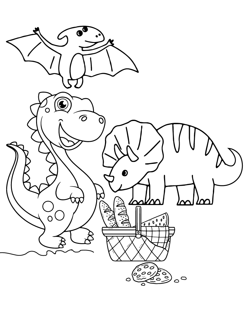Dibujo de Free Printable Dinosaurs With Bread Basket Coloring Page para Colorear