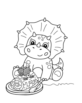 Dibujo de Free Printable Triceratops Eating Dessert para Colorear