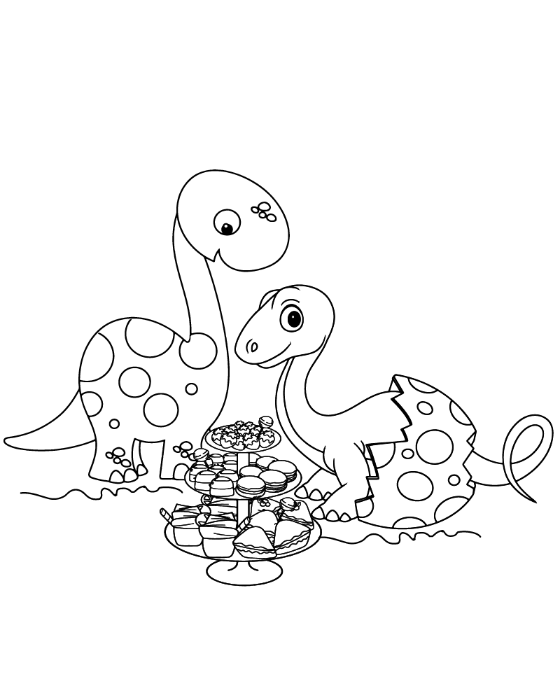 Dibujo de Free Printable Two Dino Picnic Coloring Page para Colorear