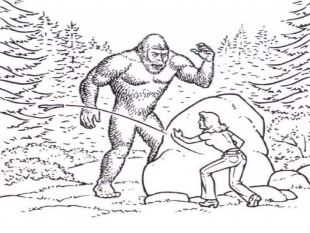 Dibujo de Chica y Bigfoot para Colorear