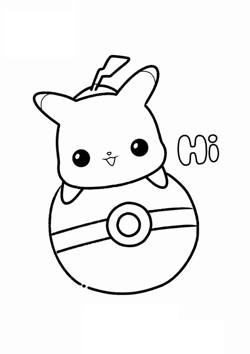 Dibujo de Bebé Pikachu con Pokebola para Colorear