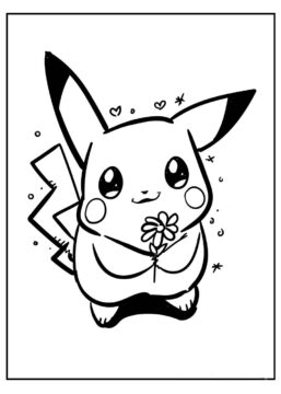 Dibujo de Pikachu Sosteniendo Flor para Colorear