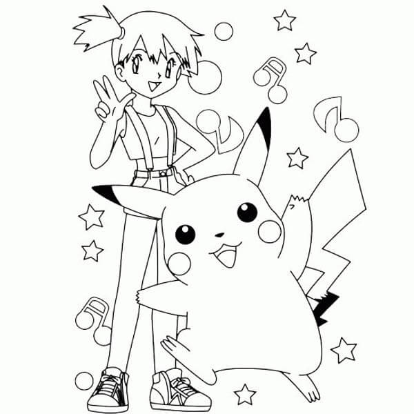 Dibujo de Pikachu y Kasumi para Colorear