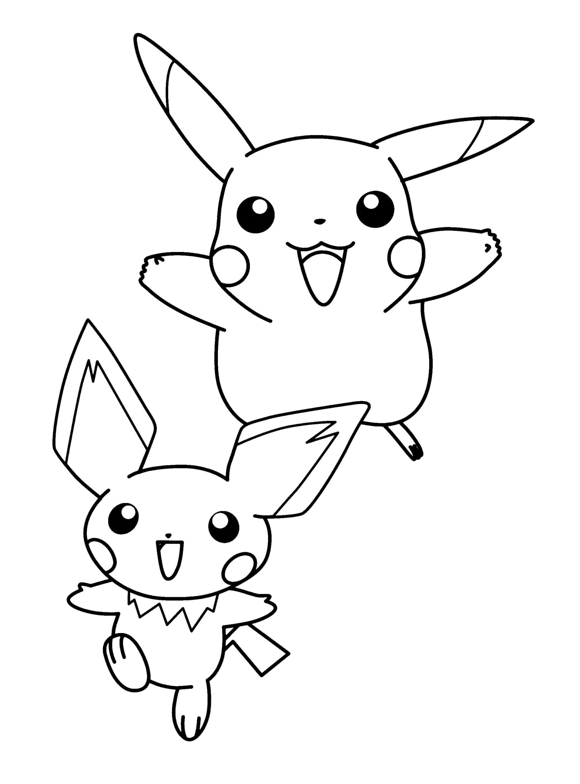Dibujo de Pikachu y Pichu para Colorear