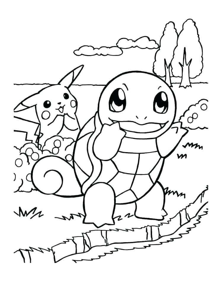 Dibujo de Pikachu y Squirtle para Colorear