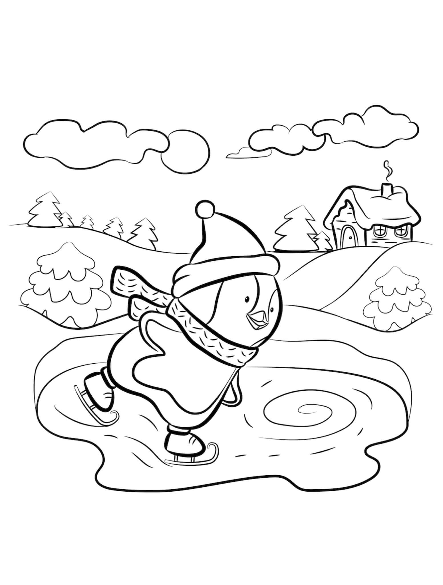 Dibujo de Gran Patinaje de pingüinos para Colorear