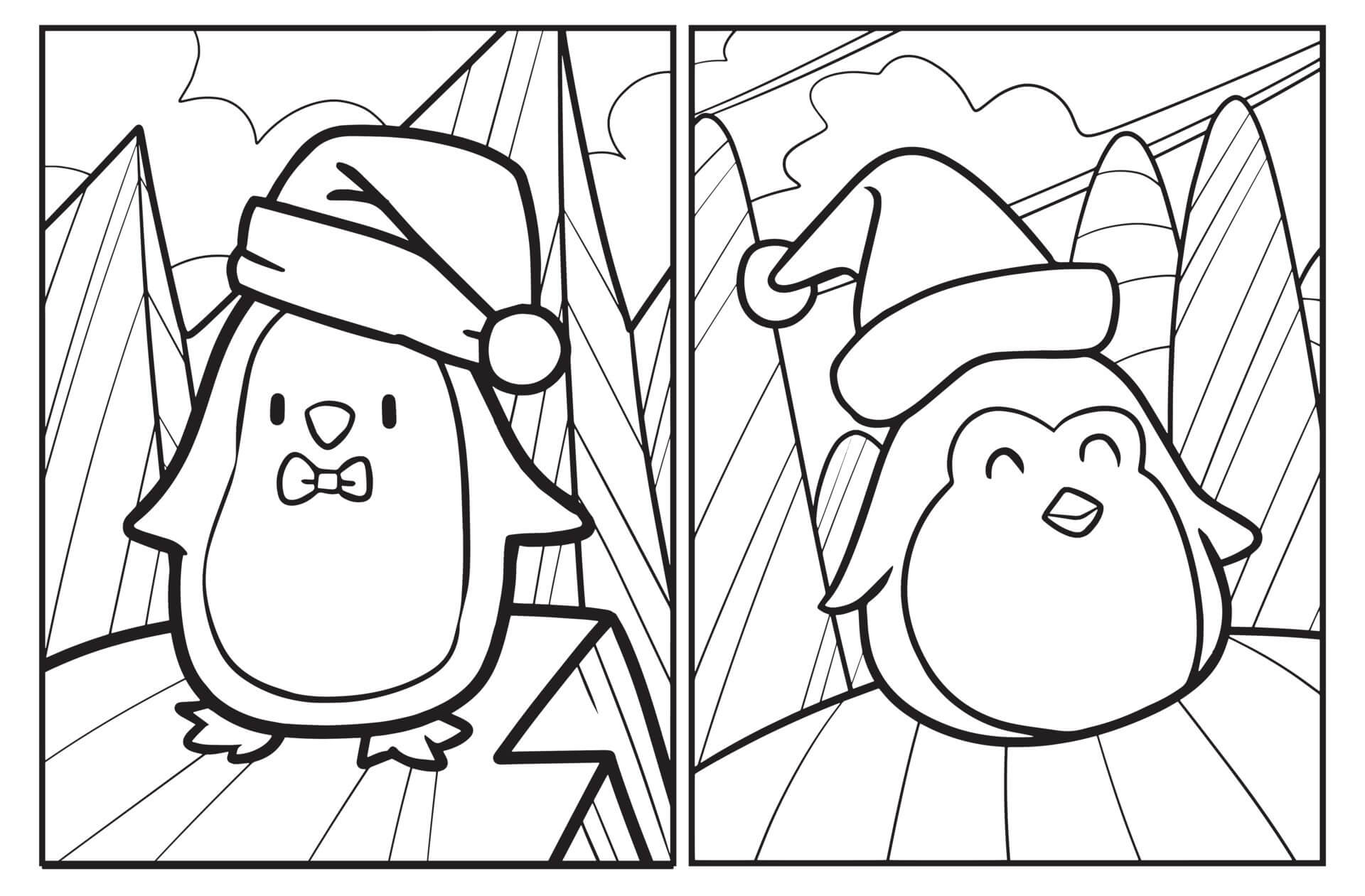 Dibujo de Lindo pingüino de Navidad para Colorear