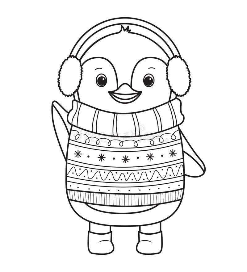 Dibujo de Lindo pingüino en Invierno para Colorear