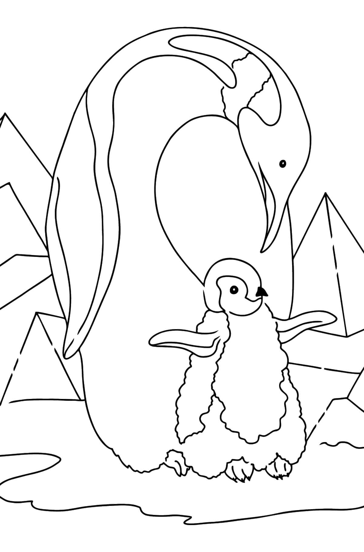Dibujo de Mamá pingüina y bebé pingüino para Colorear
