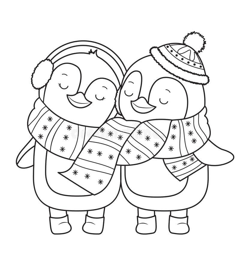 Dibujo de Pareja de pingüinos en Invierno para Colorear