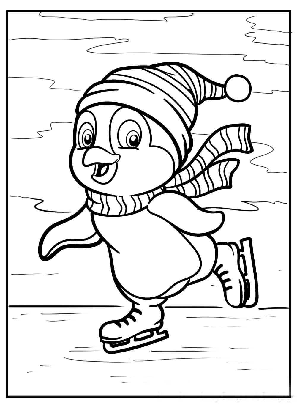 Dibujo de Patinaje de pingüinos para Colorear