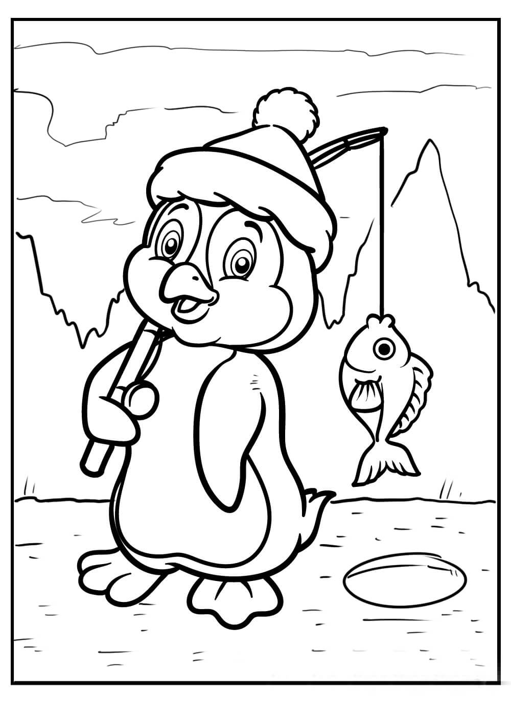 Dibujo de Pesca básica de pingüinos para Colorear