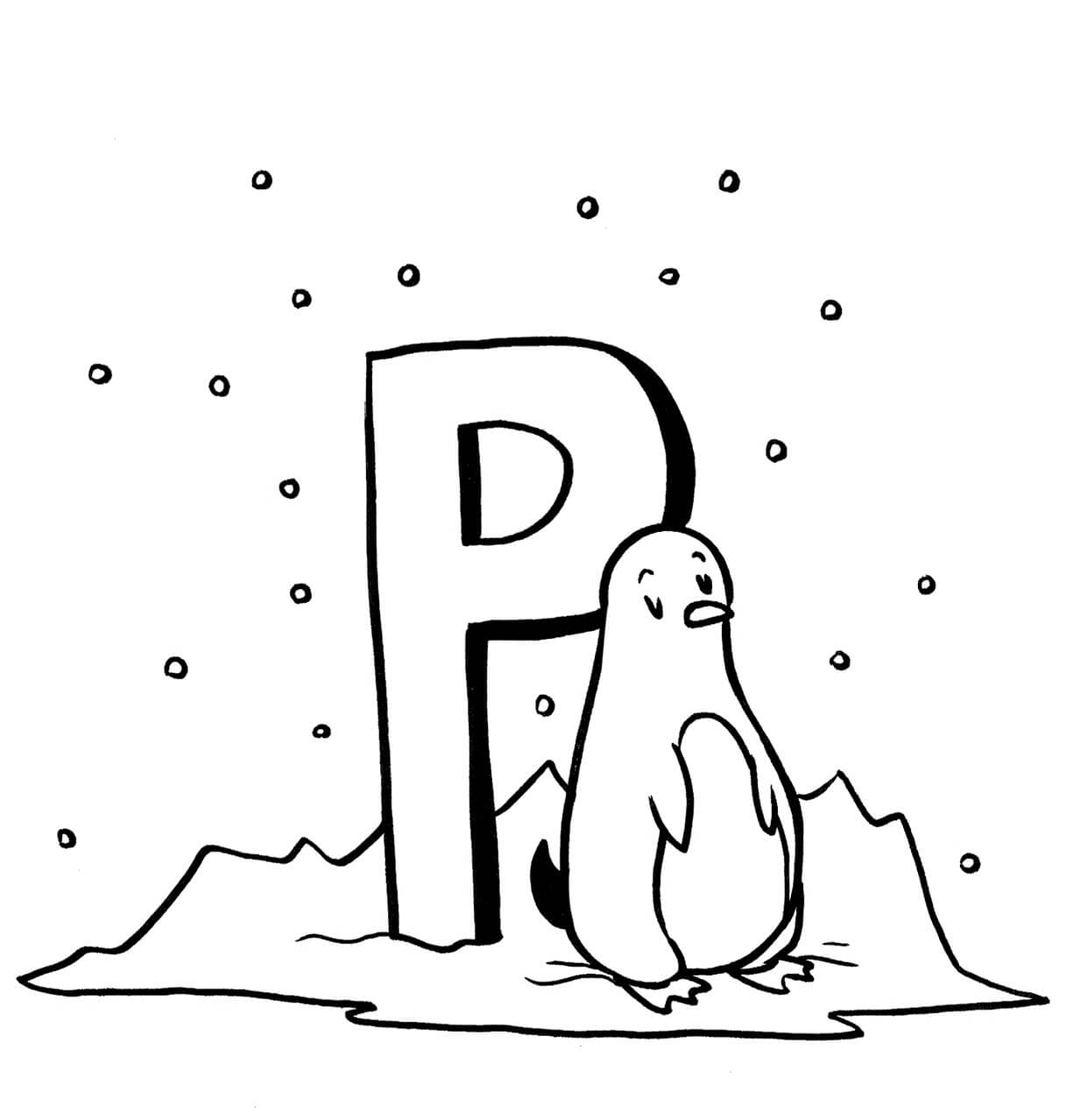 Dibujo de Pingüino con Letra P para Colorear