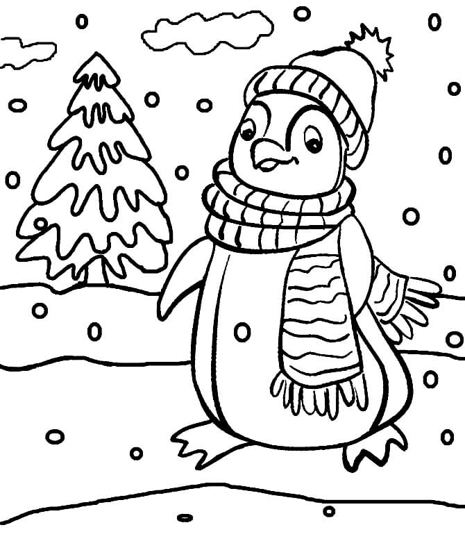 Dibujo de Pingüino de Navidad para Colorear