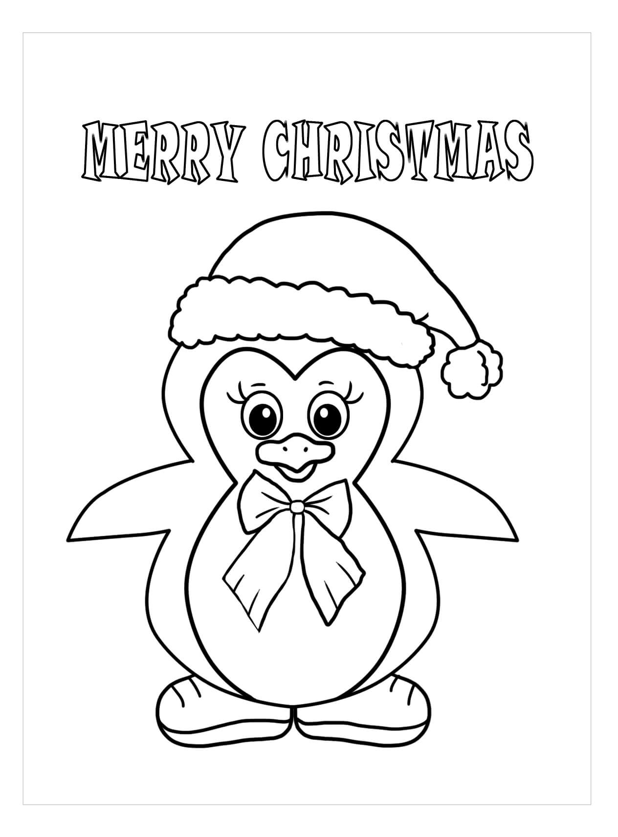Dibujo de Pingüino en Feliz Navidad para Colorear
