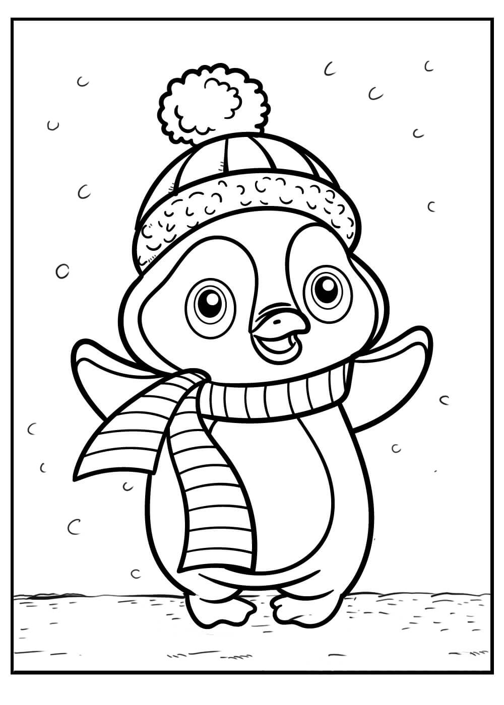 Dibujo de Pingüino en Invierno para Colorear