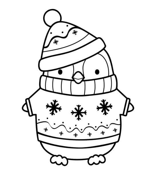 Dibujo de Pingüino en Navidad para Colorear