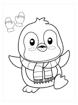 Dibujo de Pingüino Kawaii en Invierno para Colorear